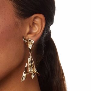 NEW Alexis Bittar Crumpled Ruffle Drop Earrings Gold